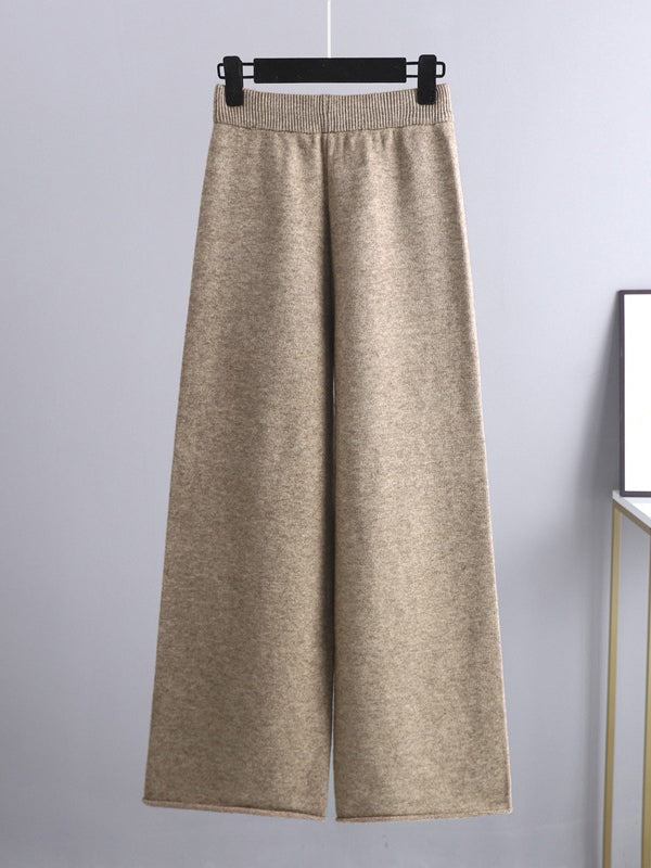 flowersverse Urban Loose Split-Side Half Turtleneck Sweater Tops& Wide Leg Pants Two Pieces Set