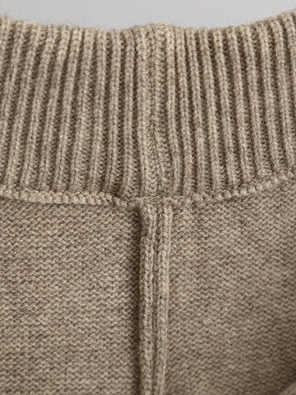 flowersverse Urban Loose Solid Color Hooded High-Low Sweater Tops & Wide Leg Pants Two Pieces Set