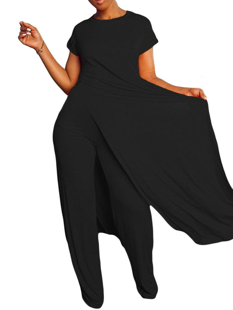 flowersverse Plus Size Two Piece Short Sleeves Top Long Pants Outfits