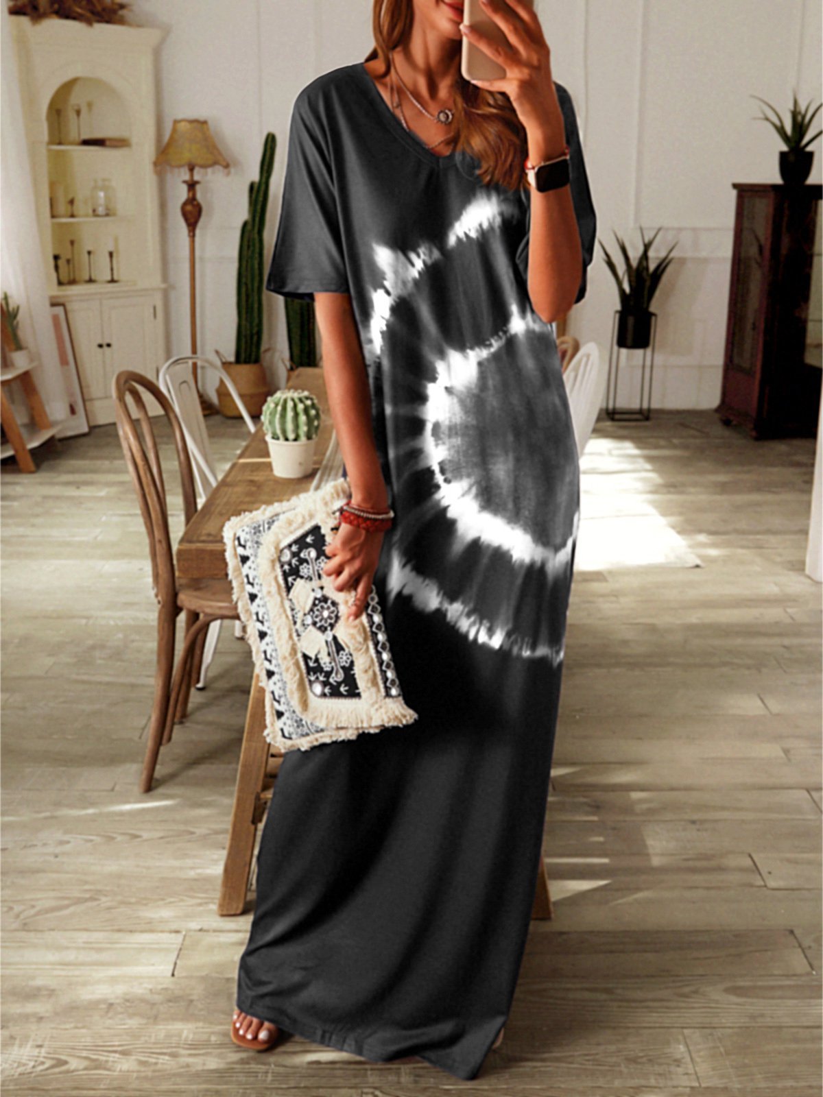 flowersverse Ombre/tie-Dye Short Sleeve Knitting Dress