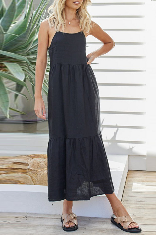 flowersverse Casual Solid Patchwork Spaghetti Strap Cake Skirt Dresses(3 Colors)