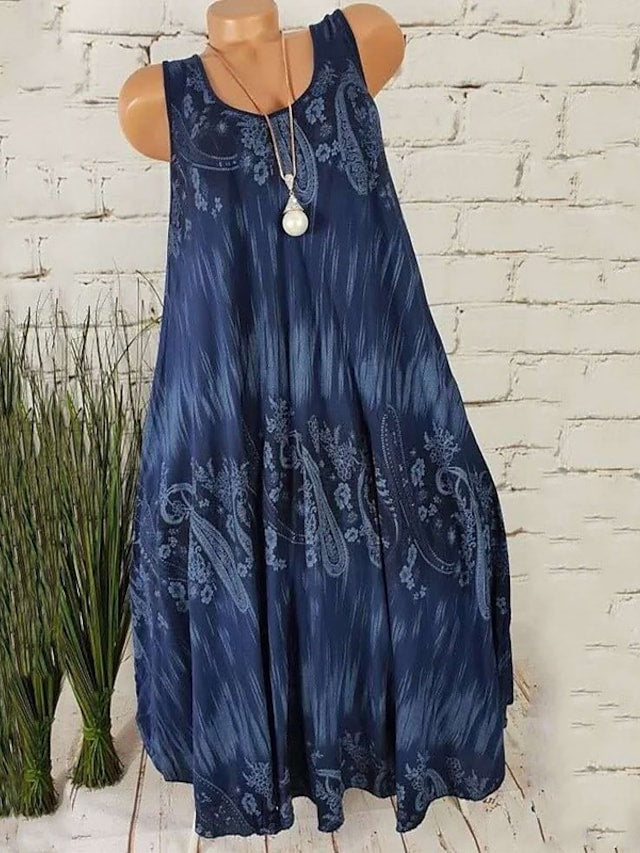 flowersverse Women's Plus Size Curve Shift Dress Floral Round Neck Print Sleeveless Spring Summer Casual Short Mini Dress Causal Daily Dress