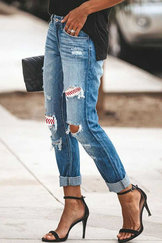 flowersverse Hole Distressed Plus Size Denim Pants