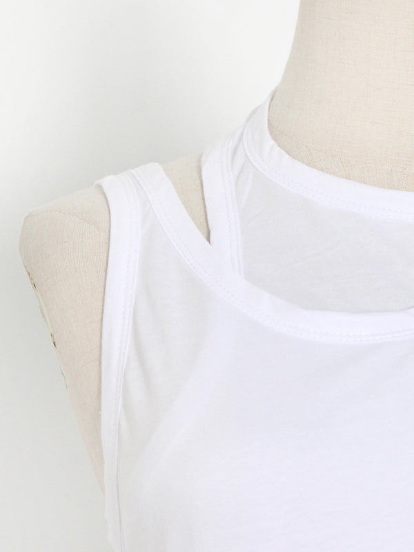 flowersverse False Two Solid Color Sleeveless Vest Tops