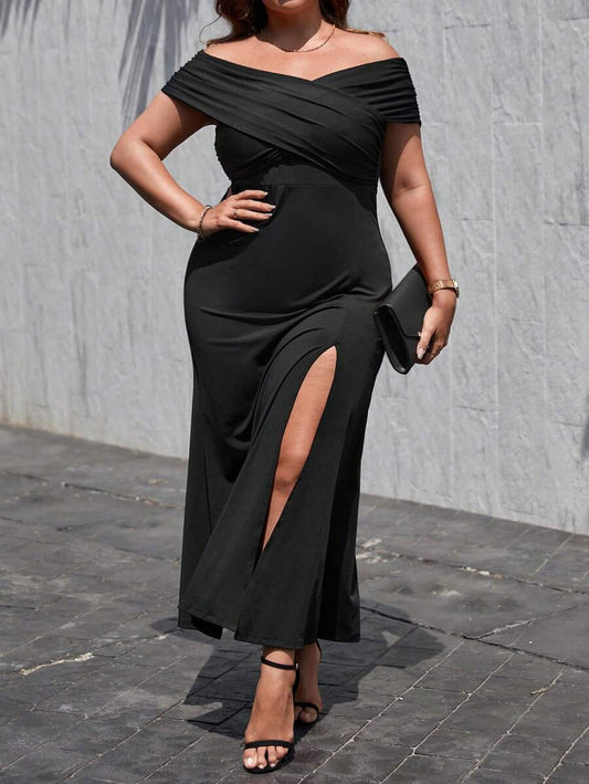 flowersverse Plus Size Women's Evening Gown Slit High Waist Slim Fit Elegant Sexy Long Dress