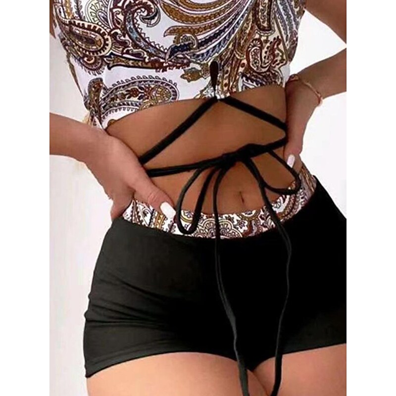 flowersverse Women's Swimwear Bikini Normal Swimsuit 2 Piece Printing Paisley Brown Bathing Suits Sports Beach Wear Summer