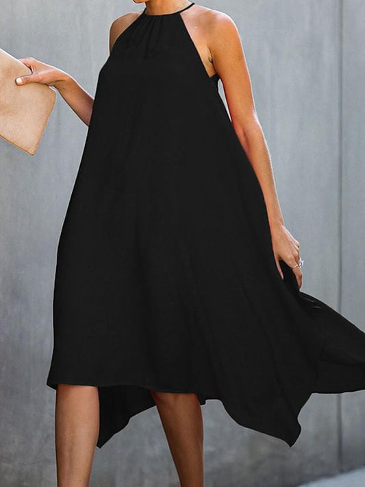 flowersverse Women's A-Line Dress Midi Dress - Sleeveless Solid Color Summer Vintage Loose Black Red Green Black Dresses