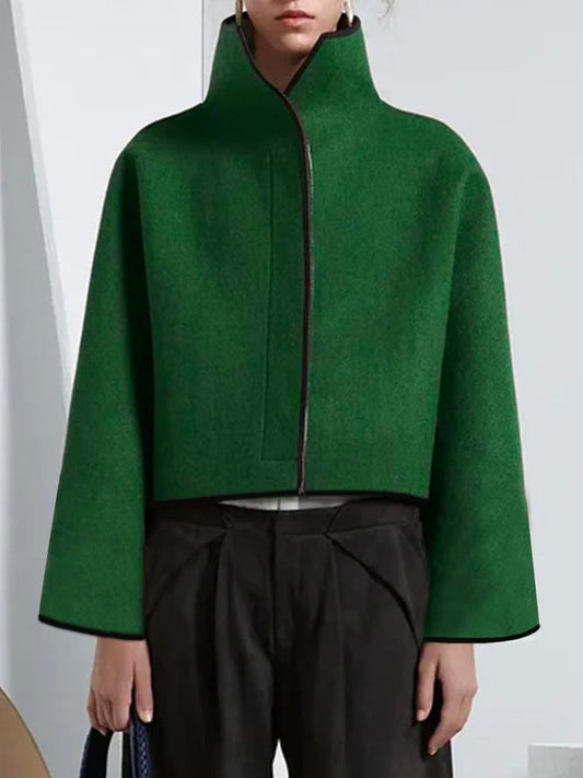 flowersverse Vintage Loose Solid Color Stand Collar Jackets