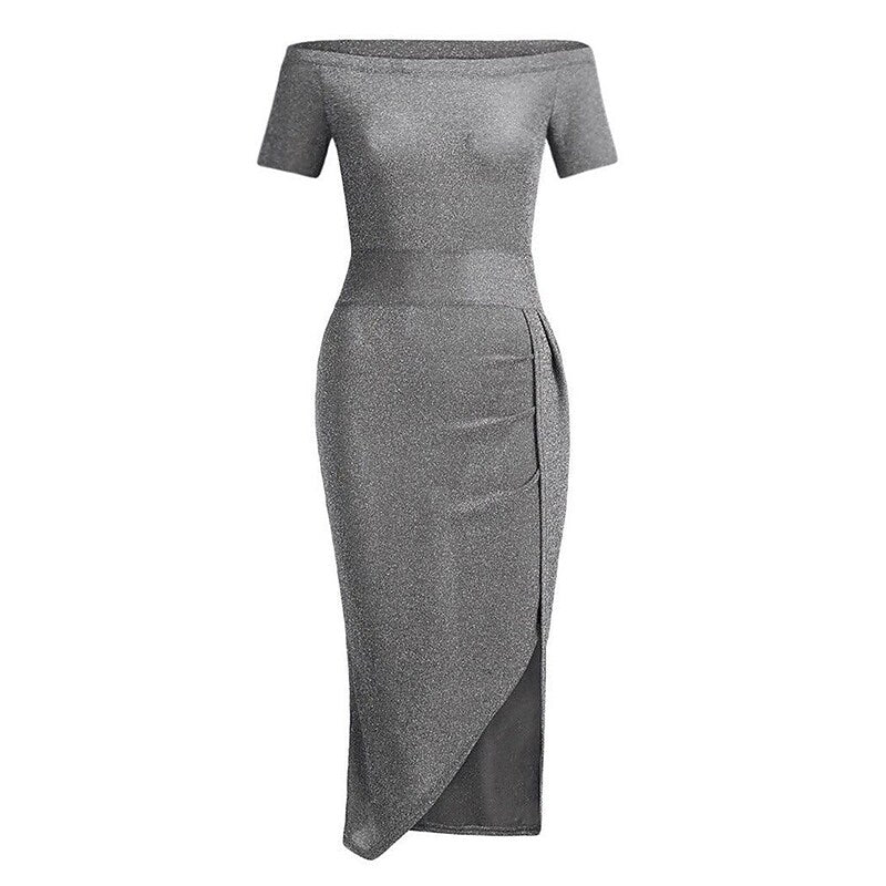 flowersverse Women's Semi Formal Dress Party Dress Sheath Dress Midi Dress Black Red Grey Short Sleeve Pure Color Backless Spring Fall Winter Off Shoulder Fashion Party Wedding Guest Spring Dress S M L XL XXL