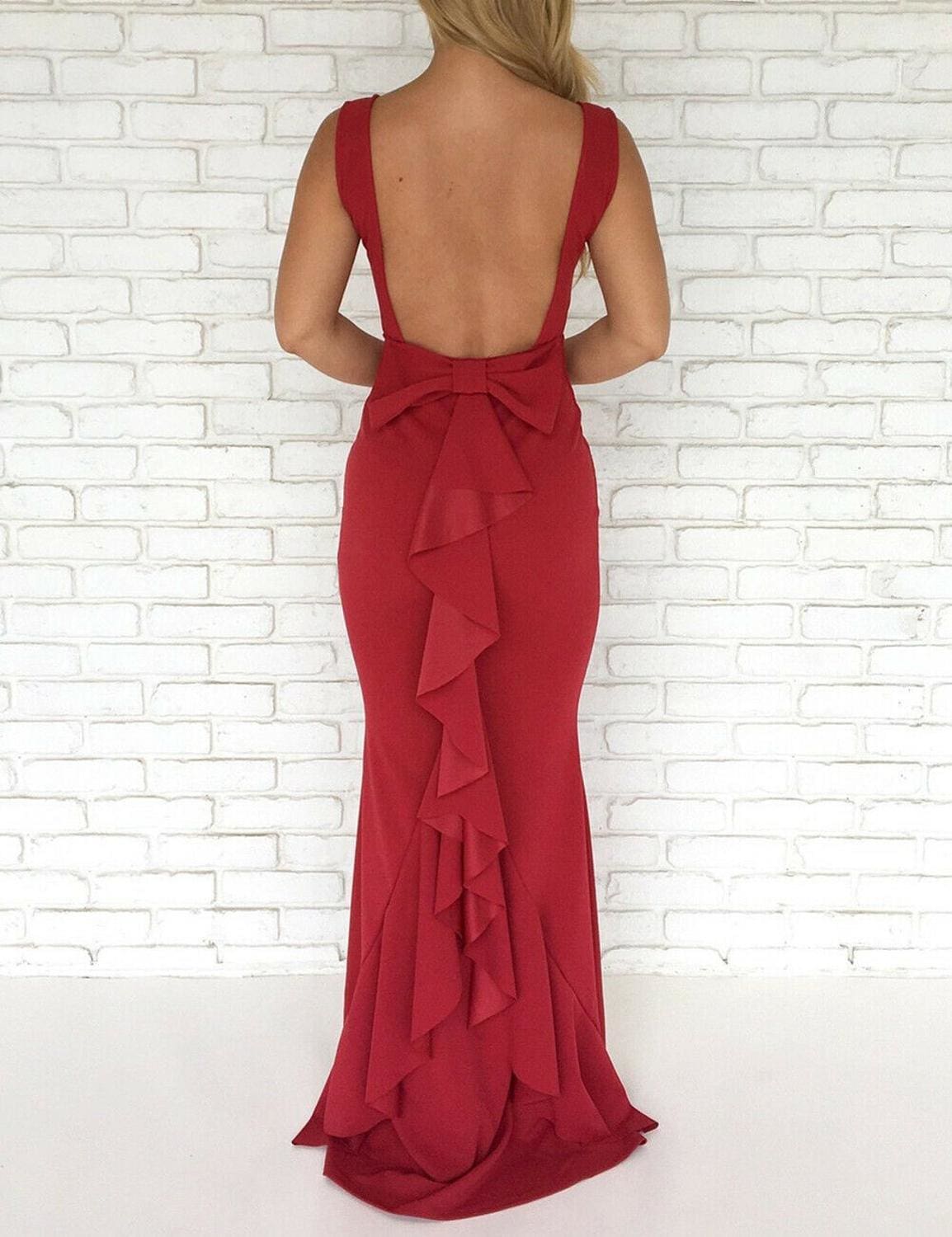 flowersverse Women Ladies Formal Backless Long Dress Party Ball Prom Gown Wedding Bridesmaid Sleeveless O-Neck Long Maxi Dress