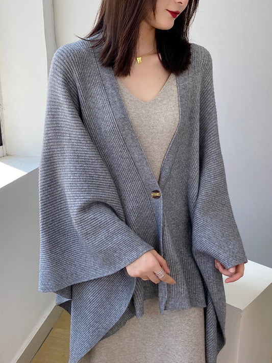 flowersverse Vintage Loose Knitting Solid Color Cape Cardigan Top