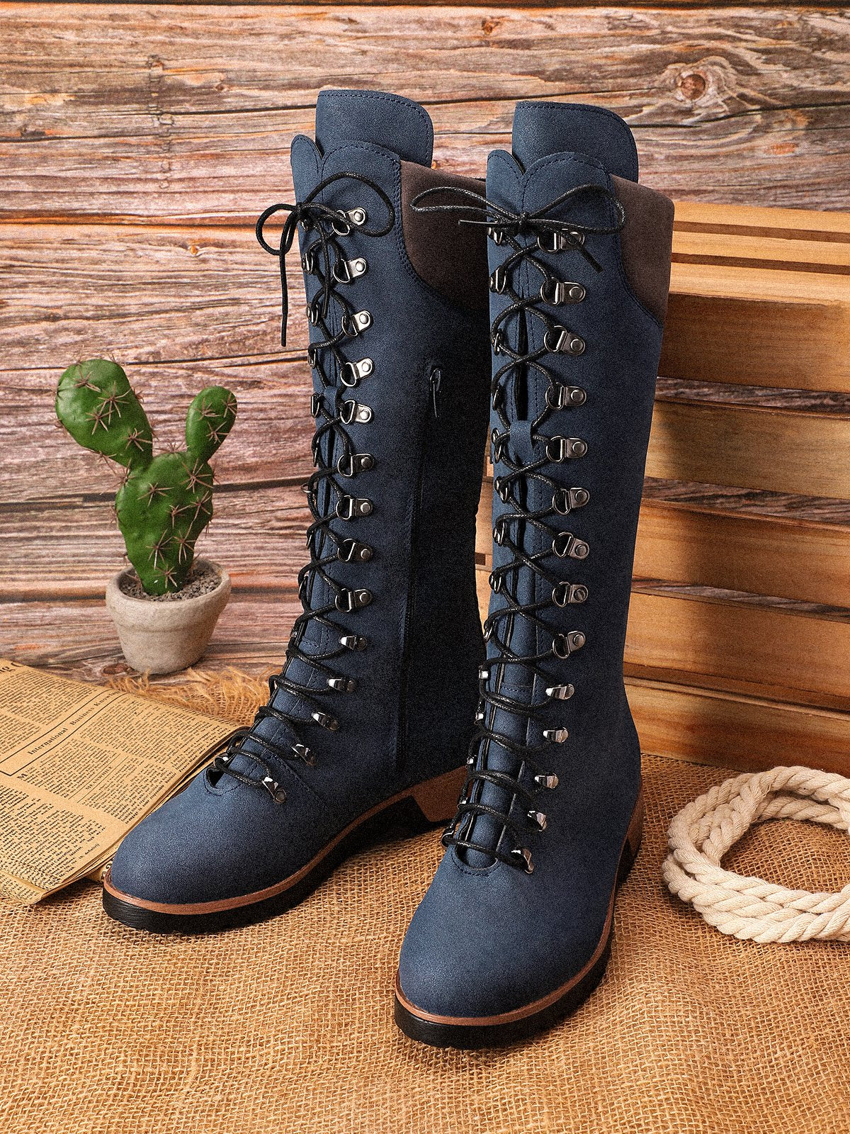 flowersverse Retro Suede Zipper Martin Combat Boots
