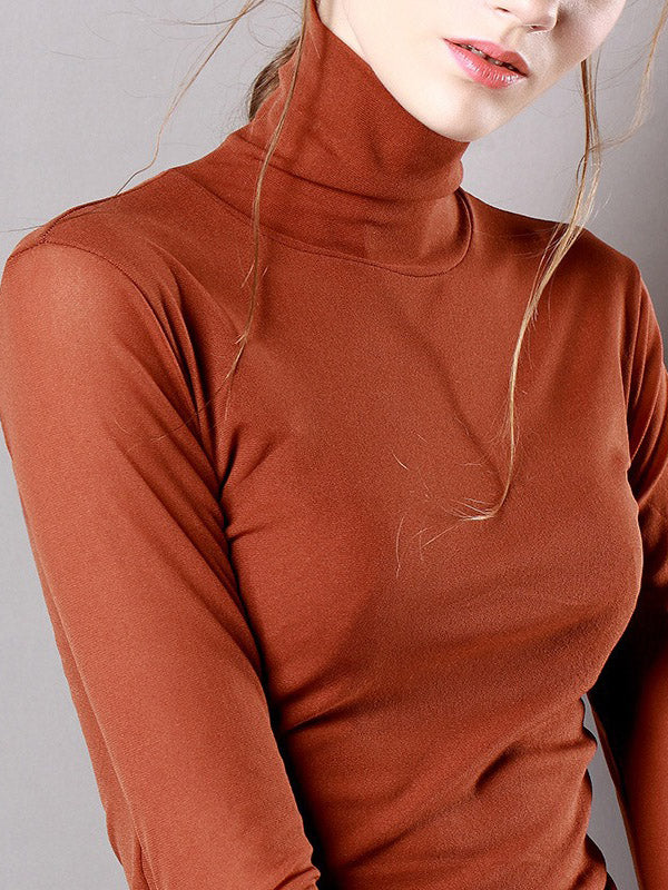flowersverse 13 Colors High-Neck Solid Color Long Sleeves T-Shirt Top