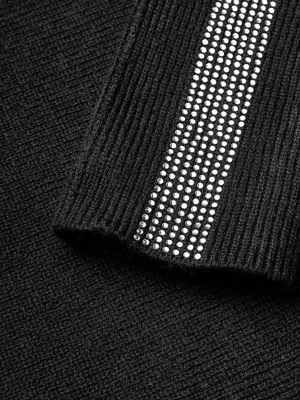 flowersverse Rhine Stones Long Sleeves Skinny High Neck Sweater Tops Pullovers