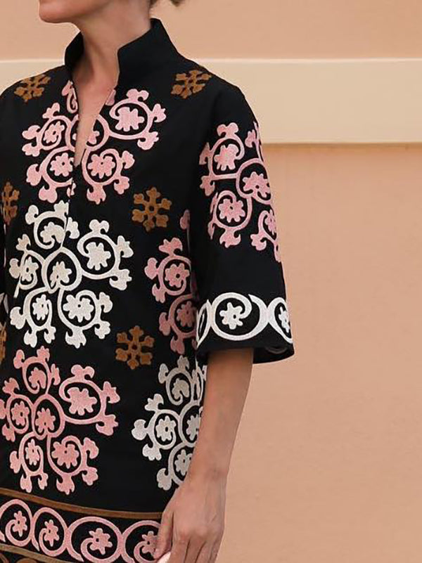 flowersverse Loose Short Sleeves Floral Printed V-neck Mini Dresses Short Dresses