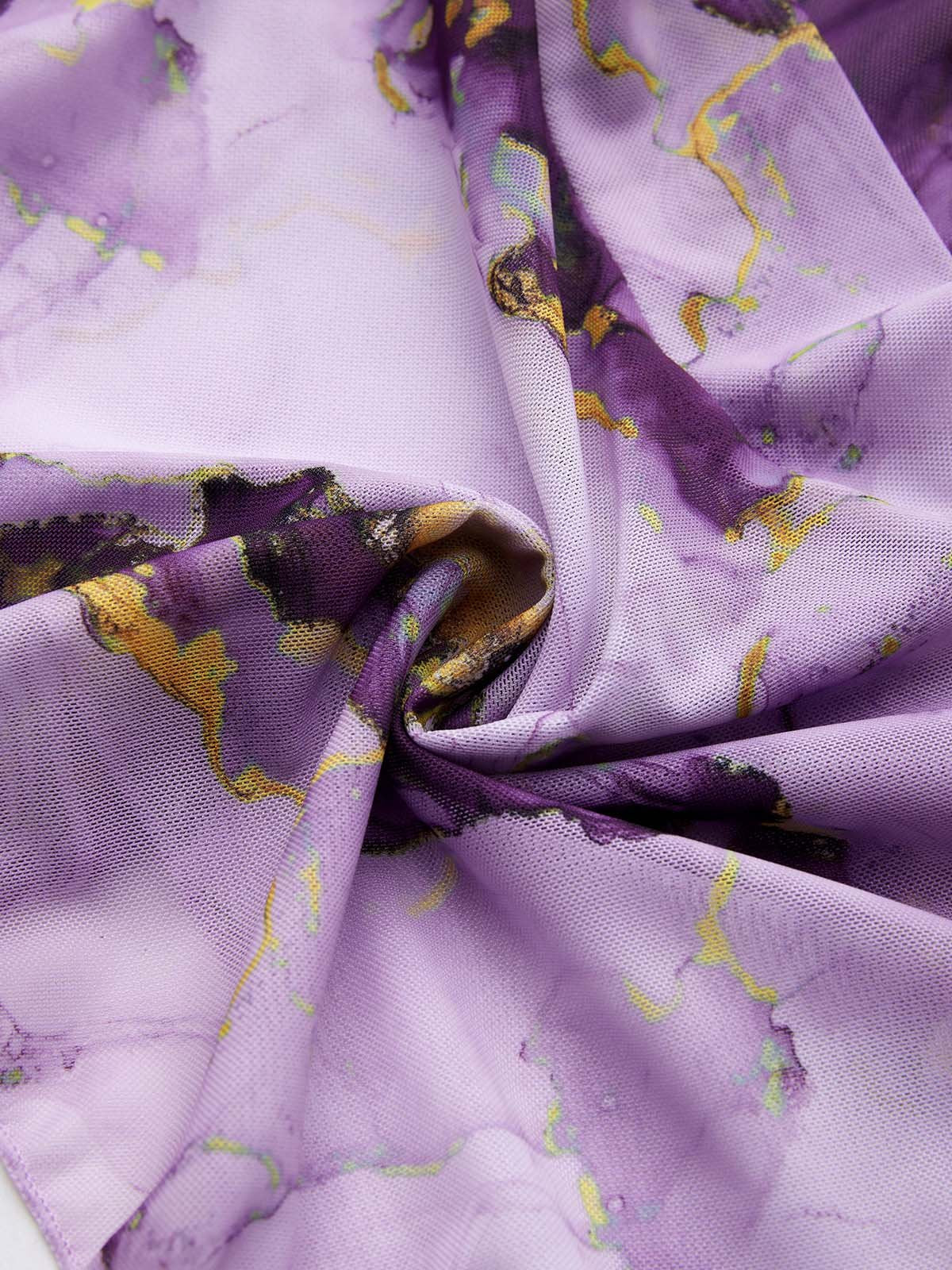 flowersverse Elegant Tie-Dye Pattern Printing V Neck Bikinis set Three-Piece Set