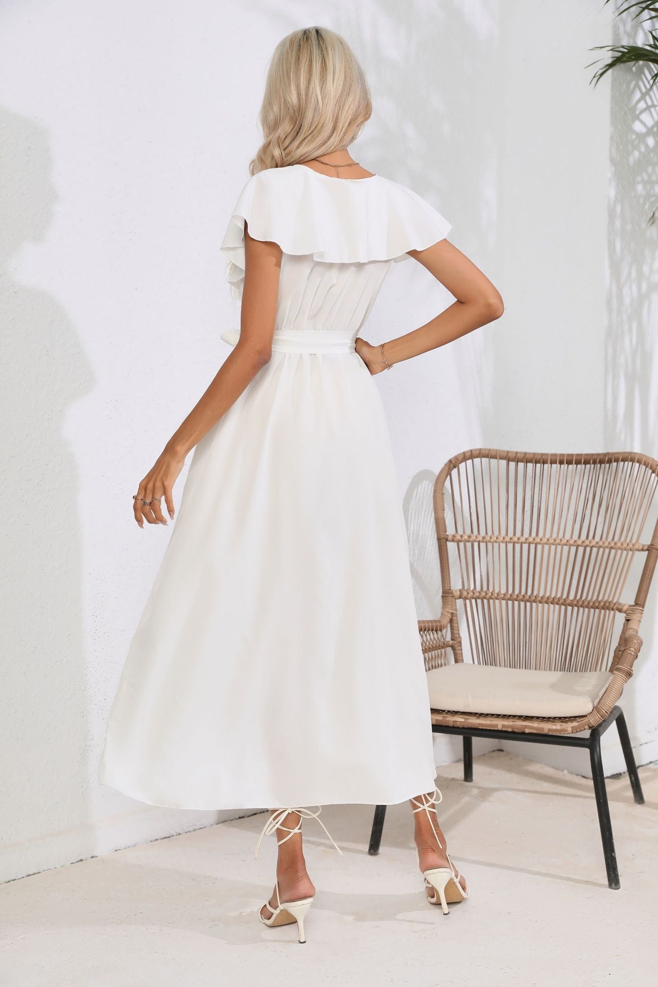 flowersverse Women's Wrap Dress Midi Dress - Sleeveless Ruffle Multi Layer Plus High Low Summer Deep V Plus Size Hot Sexy Holiday Beach vacation dresses Chiffon White Dark Blue S M L XL XXL 3XL 4XL 5XL