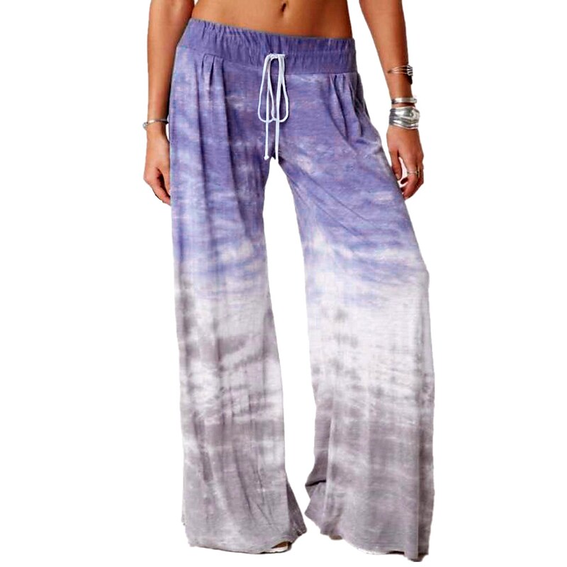 flowersverse Women's Plus Size Pajamas Pants Nighty Pjs Tie Dye Comfort Party Home Daily Cotton Gift Long Pant Spring Summer Color blue Green / Lace Up / Elastic Waistband