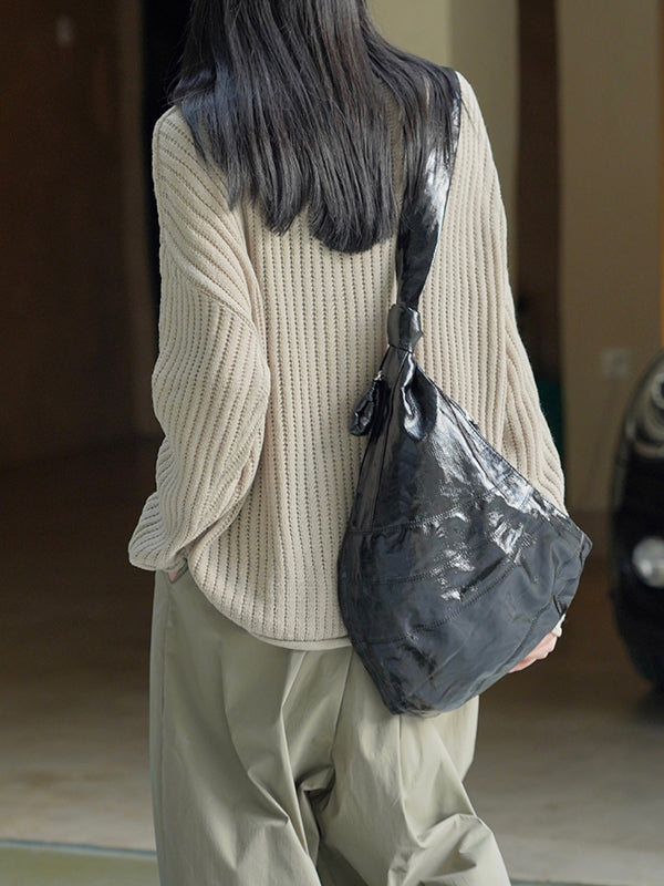 flowersverse Solid Color Long Sleeves Loose V-Neck Sweater Tops Pullovers
