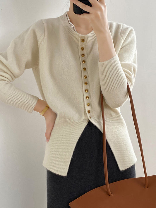 flowersverse Elegant Long Sleeves Solid Color Round-Neck Cardigan Tops