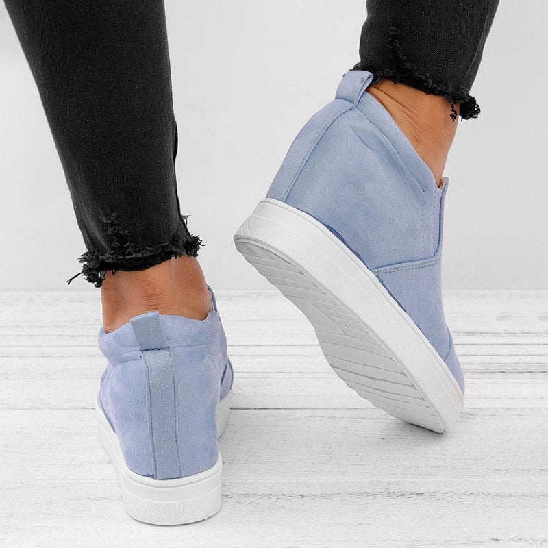 flowersverse Women Faux Suede Wedge heel Sneakers Slip on Breathable Shoes