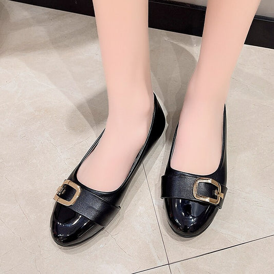 flowersverse Women's Flats Comfort Shoes Daily Flat Heel Round Toe Casual PU Leather Loafer Almond Black Beige