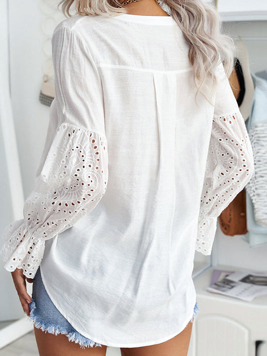 flowersverse Button Lace Flare Blouse