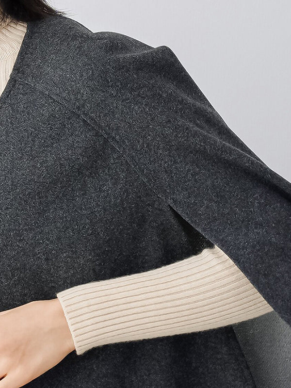 flowersverse Casual Loose Solid Color Round-Neck Cape Outerwear