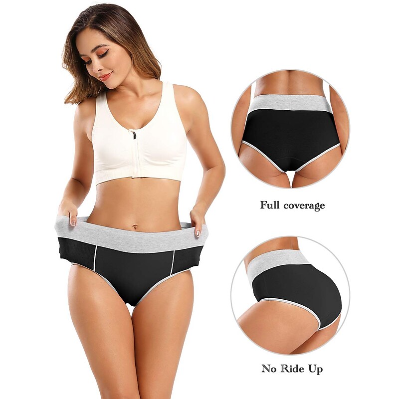 flowersverse Women's Plus Size Basic Vacation Pure Color Shaping Panty Stretchy High Waist Cotton 5 Pieces Green M