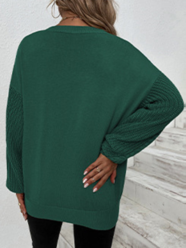 flowersverse Knitted Twist Long Sleeves Solid Color Round-Neck Sweater Tops