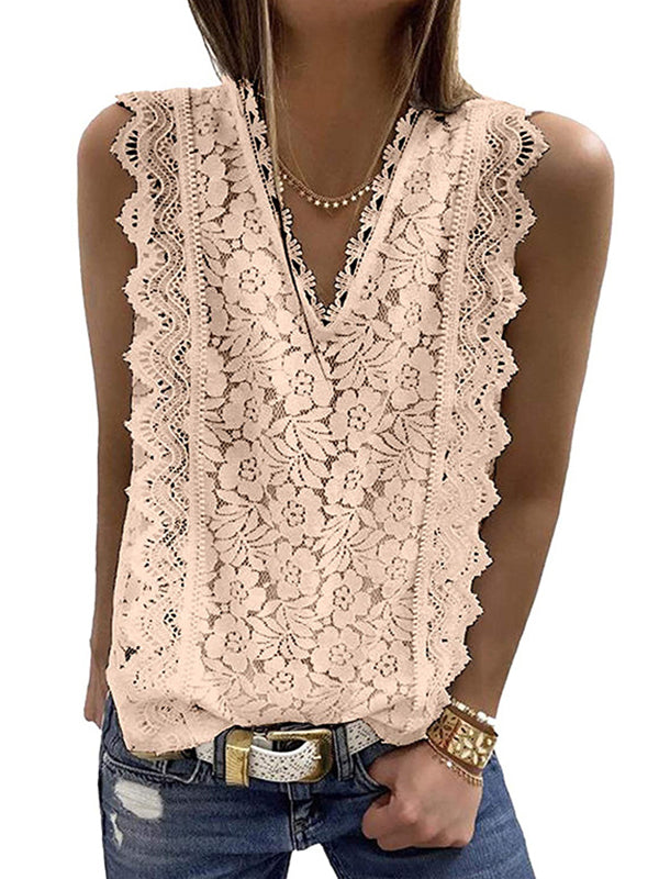 flowersverse Original Lace Embroidered Solid Color Falbala Vest Top
