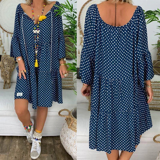 flowersverse Summer Women Boho Floral Long Sleeve Dress Holiday Beach Shirt Dress Ladies Print Mini Dress Plus Size