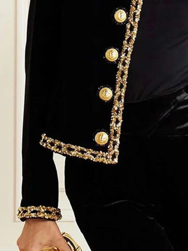 flowersverse Buttoned Velvet Long Sleeves Round-Neck Jackets