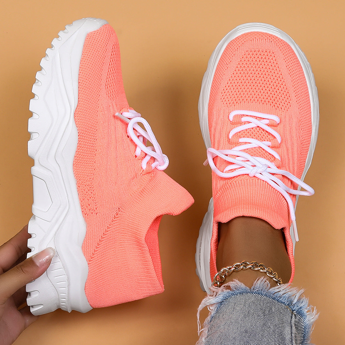 flowersverse Solid Color Simple Lace-Up Outdoor Sneakers