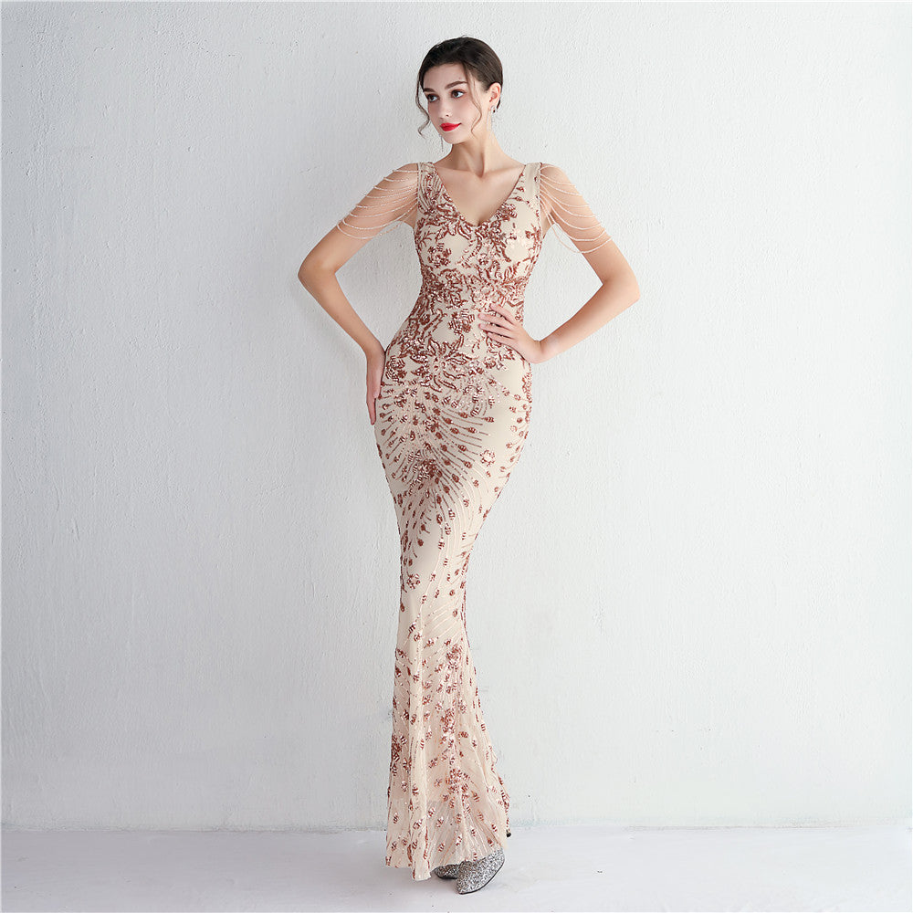 flowersverse Elegant Long Sequins Plus Size Beauty Formal Party Evening Dress