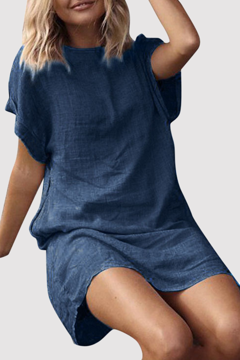 flowersverse Casual Solid Basic O Neck Short Dresses(9 Colors)