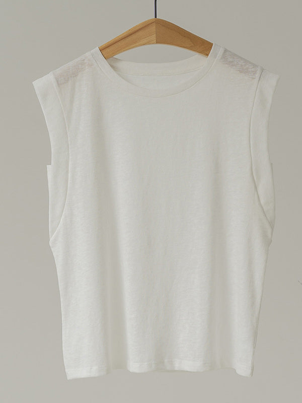 flowersverse See-Through Solid Color Loose Sleeveless Round-Neck Vest Top