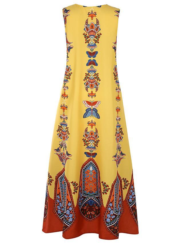 flowersverse Women's A-Line Dress Maxi Long Dress - Sleeveless Pocket Print Spring & Summer V Neck Hot Casual Boho Holiday White Black Blue Yellow Light Blue White Dresses