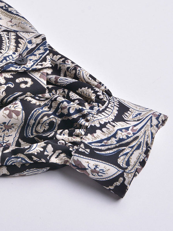 flowersverse Printed Split-Joint Batwing Sleeves Lapel Blouses&Shirts Tops