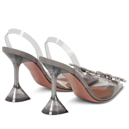 flowersverse Summer Glam: Closed Toe High Heels with Butterfly Rhinestone Buckle - Perfect for a Stylish Look