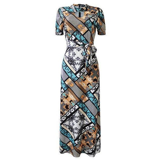 flowersverse 5XL plus size long dress Women floral print wrap dress Summer tie waist flower maxi dresses Vintage vestidods robe femme