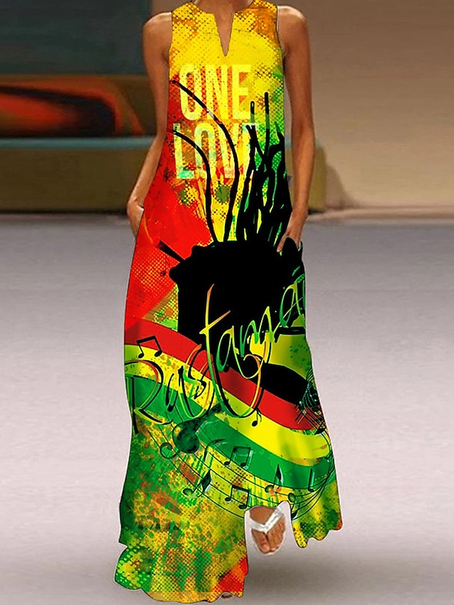 flowersverse Women's Long Dress Maxi Dress Casual Dress Sheath Dress Swing Dress Floral Cat Fashion Casual Daily Holiday Going out Pocket Print Sleeveless V Neck Dress Regular Fit Red Blue Green Spring Summer XS