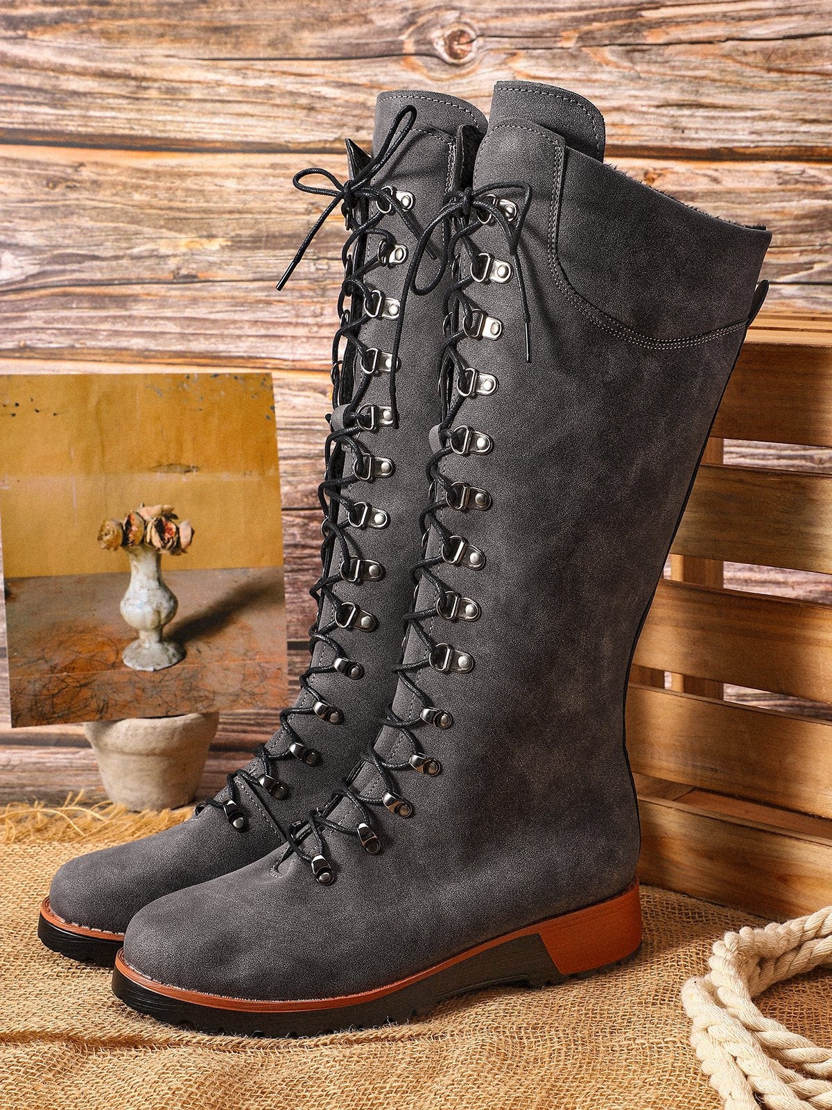 flowersverse Retro Suede Zipper Martin Combat Boots