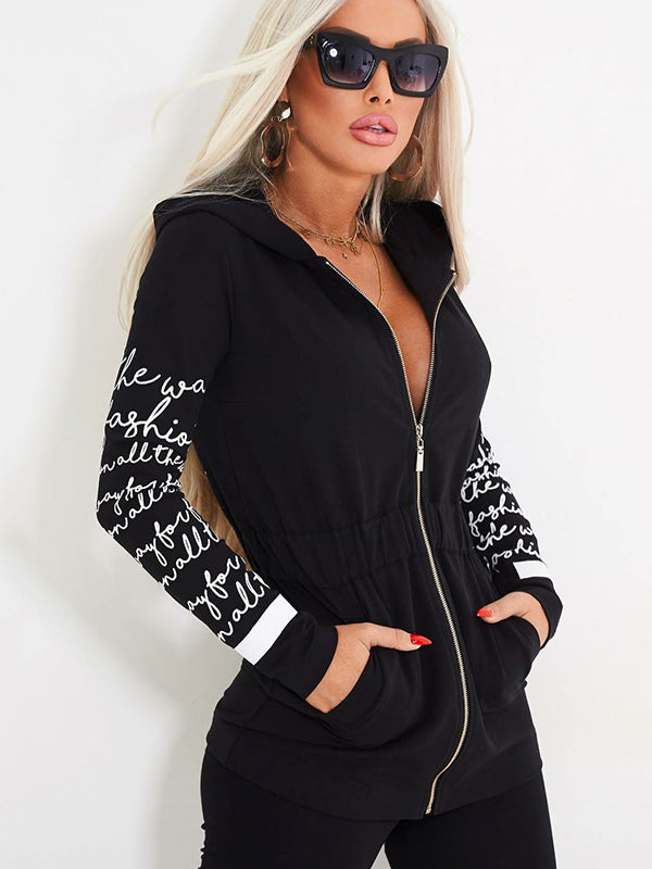 flowersverse Stylish Hooded Letter Zipper Jacket&Leggings Sports Suits