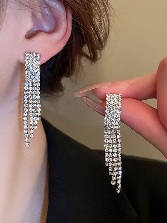 flowersverse Rhine Stones 2 pieces Tasseled Necklaces Accessories Earrings Accessories