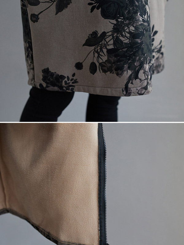 flowersverse Artistic Retro Loose Floral Printed Hooded Long Sleeves Outwear