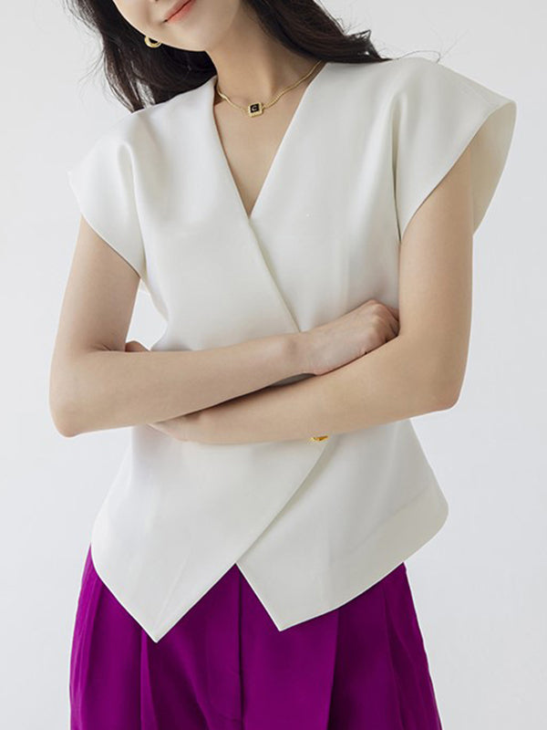 flowersverse Asymmetric Buttoned Sleeveless V-Neck Vest Top