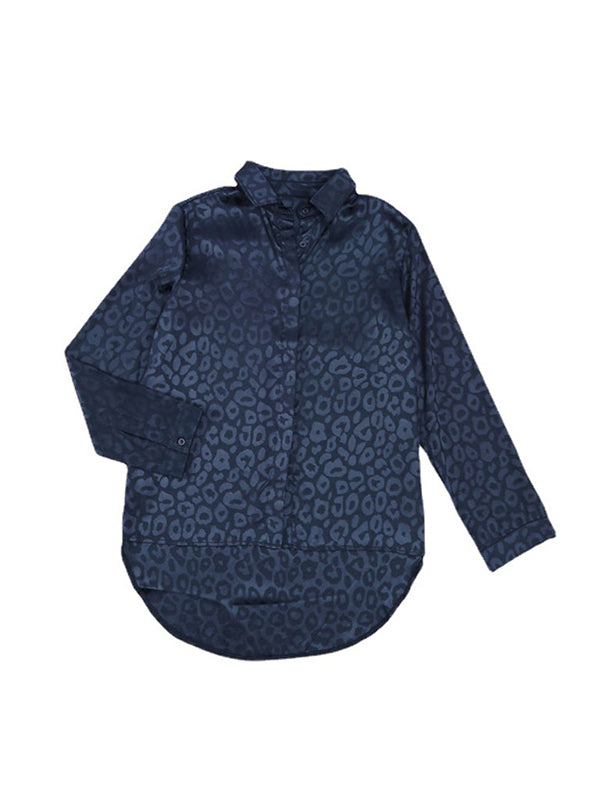 flowersverse Buttoned Leopard Long Sleeves Loose Lapel Blouses&Shirts Tops