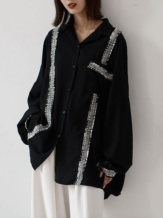 flowersverse Loose Cropped Black Light Shirts Blouses