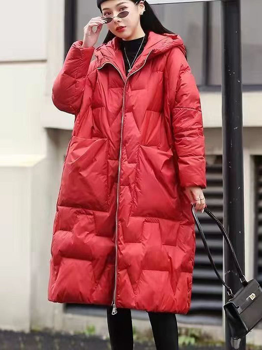 flowersverse Vintage Loose Keep Warm Hooded Down Coat